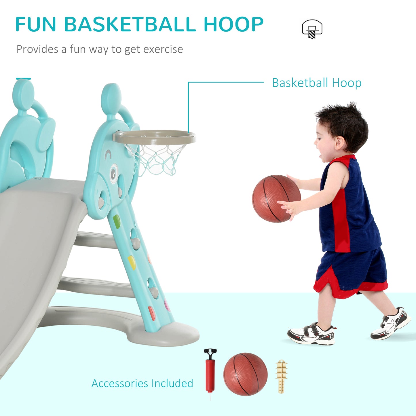 Kids Slide 2 in 1 Toddler Freestanding slide with Basketball Hoop Indoor/Outdoor Use Deer Shaped for 18 months -4 Years Old B