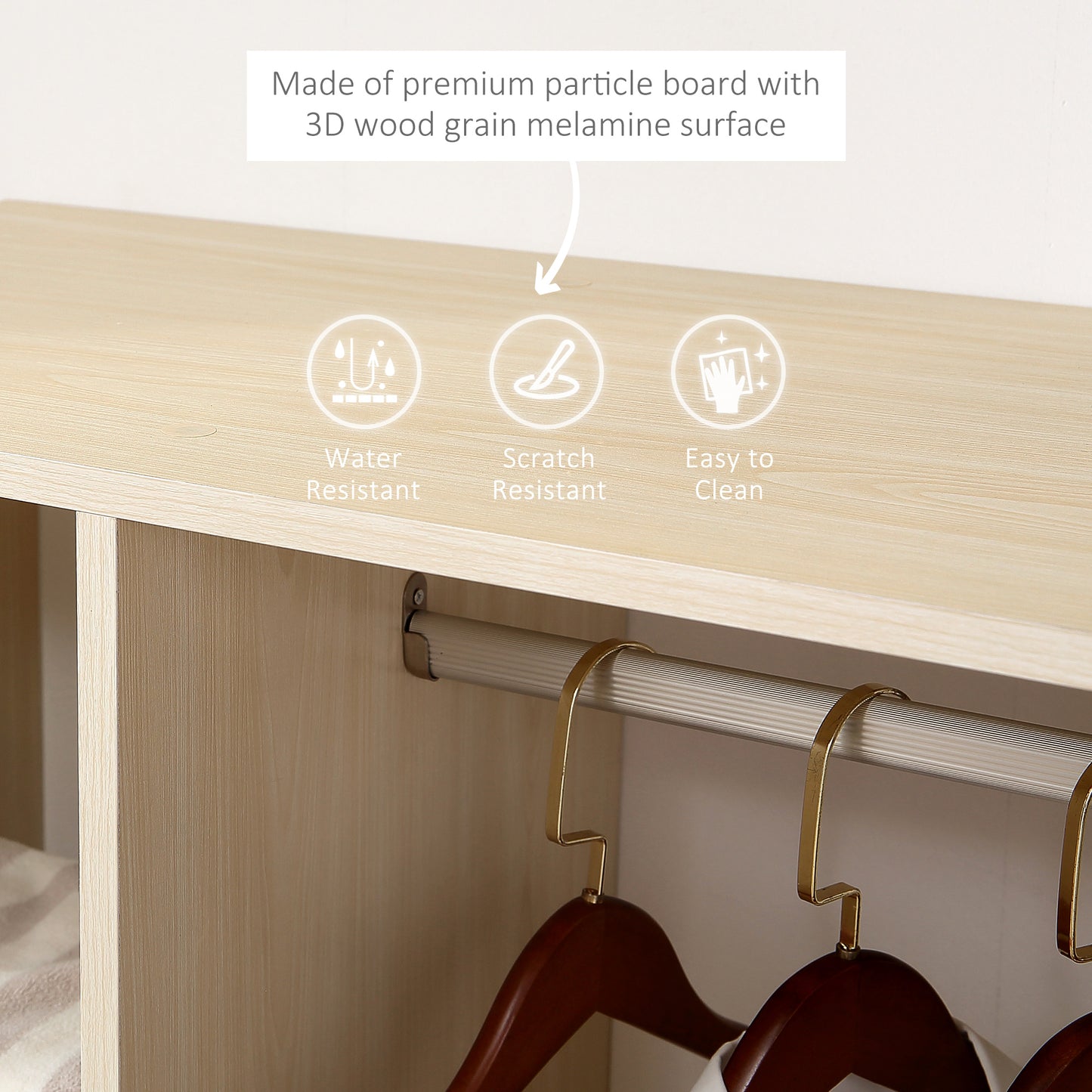 Open Wardrobe on Wheels, Bedroom Wardrobe with Clothes Hanging Rail, 3 Storage Shelves, Mobile Garment Rack for Cloakroom