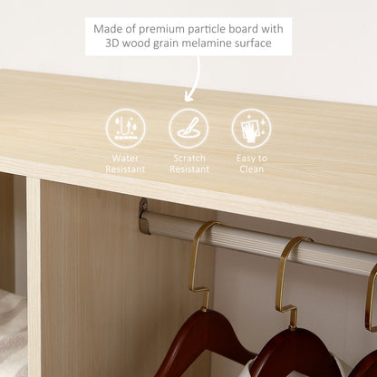 Open Wardrobe on Wheels, Bedroom Wardrobe with Clothes Hanging Rail, 3 Storage Shelves, Mobile Garment Rack for Cloakroom