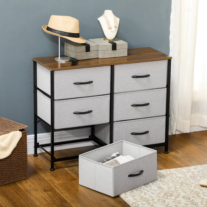 Fabric Chest of Drawers, Storage Drawers, Industrial Bedroom Dresser with 6 Fabric Drawers