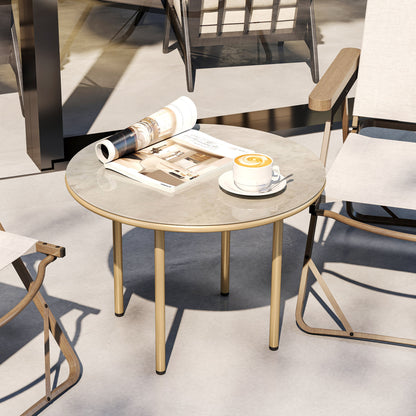 Round Coffee Table, Modern End Side Table with Faux Marble Tempered Glass Top, Steel Frame for Living Room, Bedroom, Office