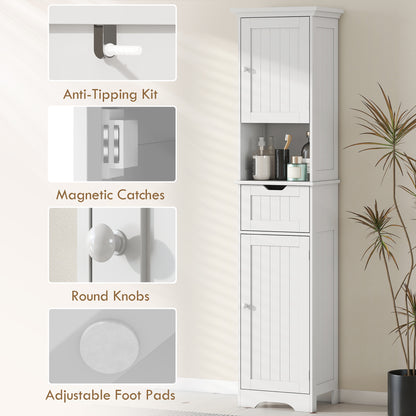Slim Bathroom Storage Cabinet, with Sensor Lights - White