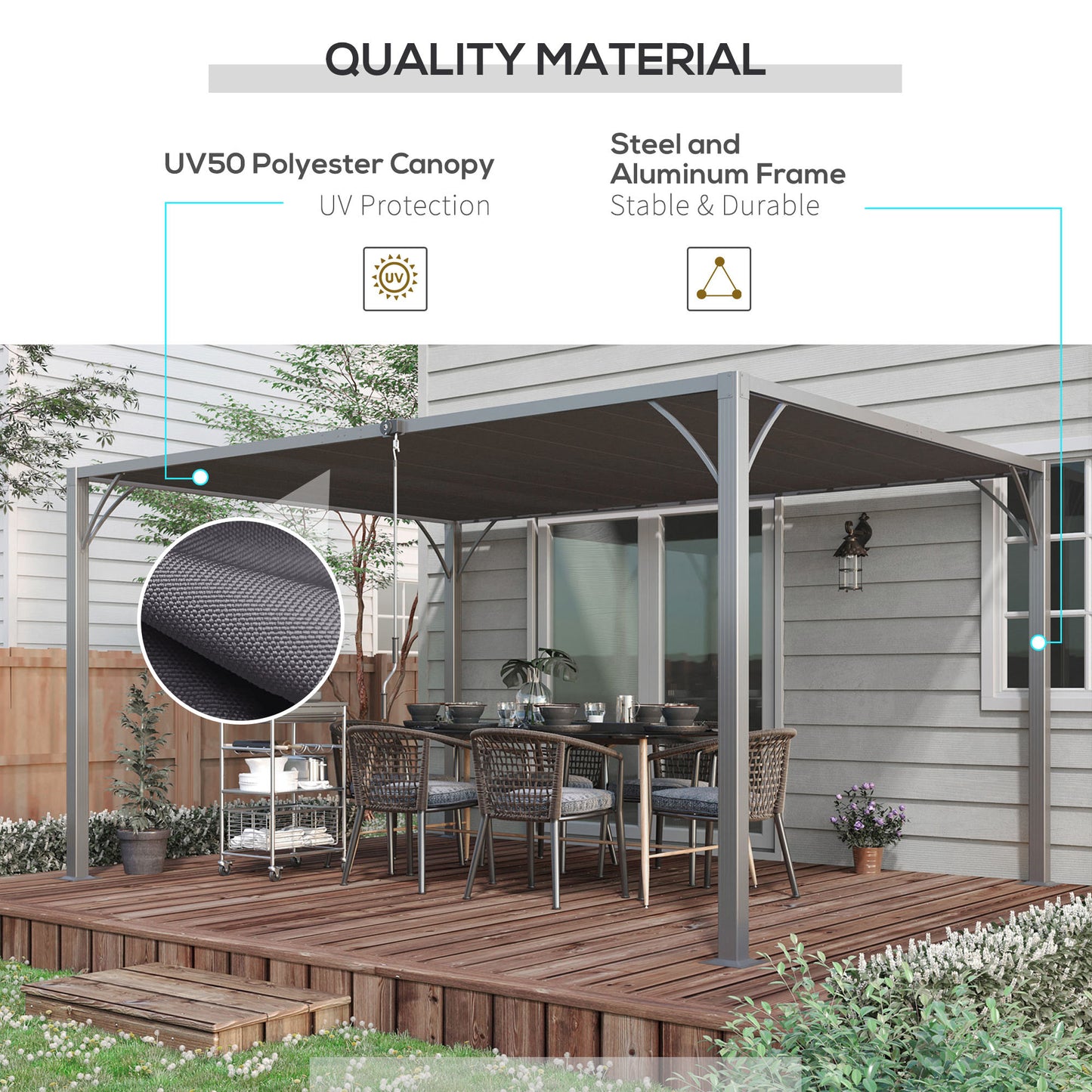4 x 3(m) Outdoor Pergola with Retractable Roof, Aluminium Louvered Patio Gazebo Canopy for Garden, Patio, Grey