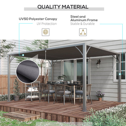 4 x 3(m) Outdoor Pergola with Retractable Roof, Aluminium Louvered Patio Gazebo Canopy for Garden, Patio, Grey