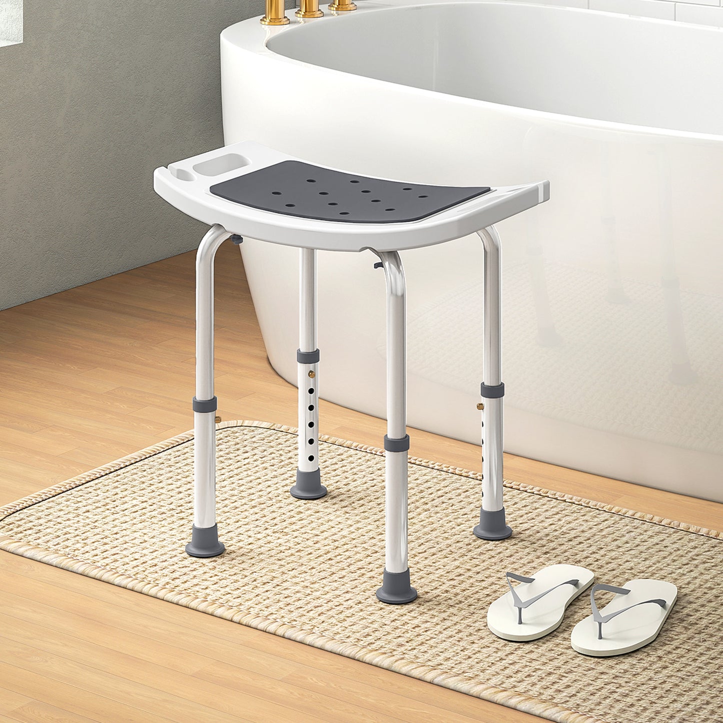 Shower Chair, Adjustable Height Shower Stool with Aluminium Frame and Non-Slip Feet