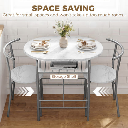 Three-Piece Compact Dining Set - White Marble Effect