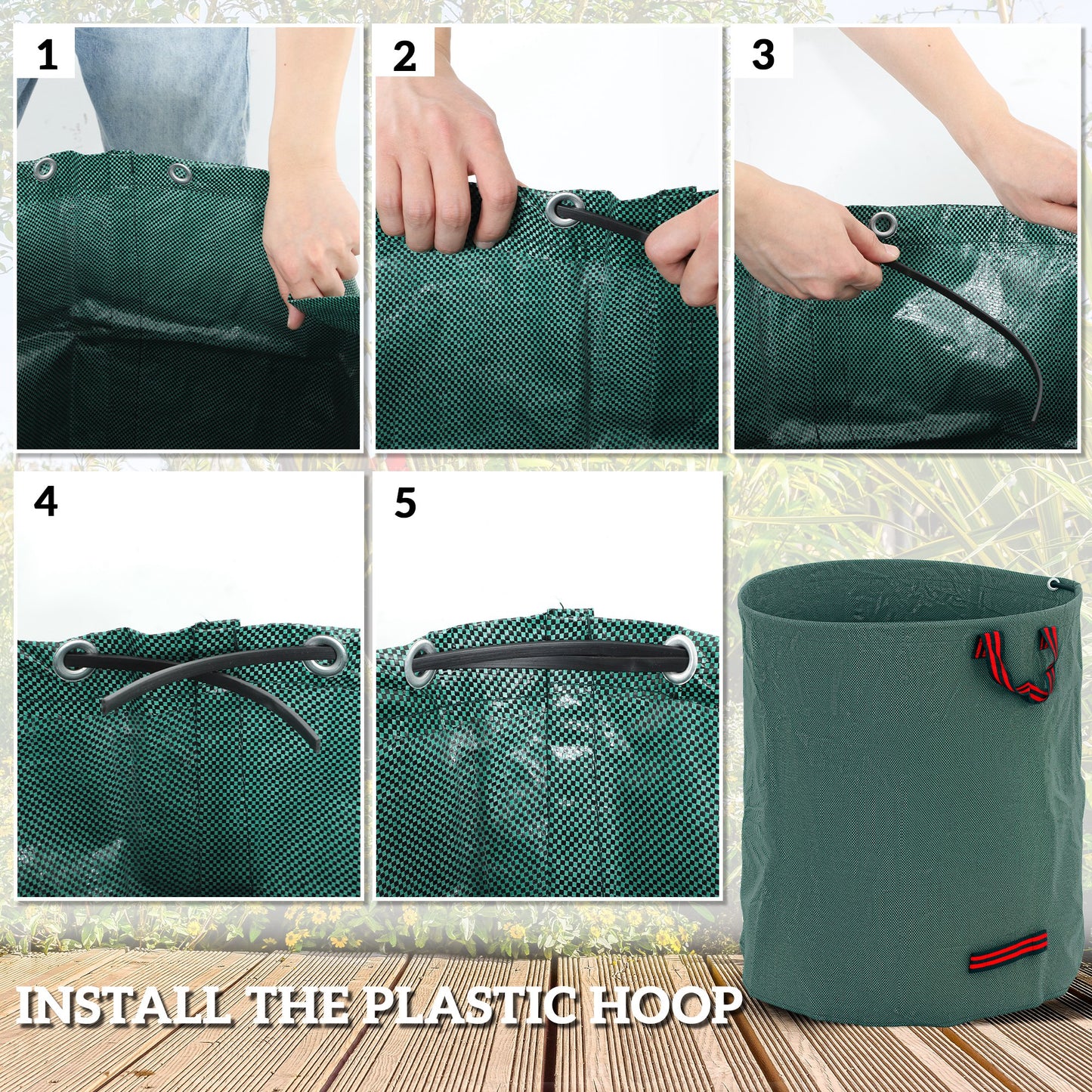 Garden Waste Bags, 272L x 3 Heavy Duty Garden Bags, Foldable and Reusable Waste Sacks with Handles for Loading Leaf, Trash