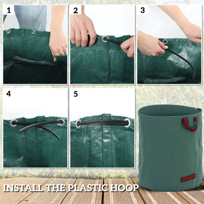 Garden Waste Bags, 272L x 3 Heavy Duty Garden Bags, Foldable and Reusable Waste Sacks with Handles for Loading Leaf, Trash