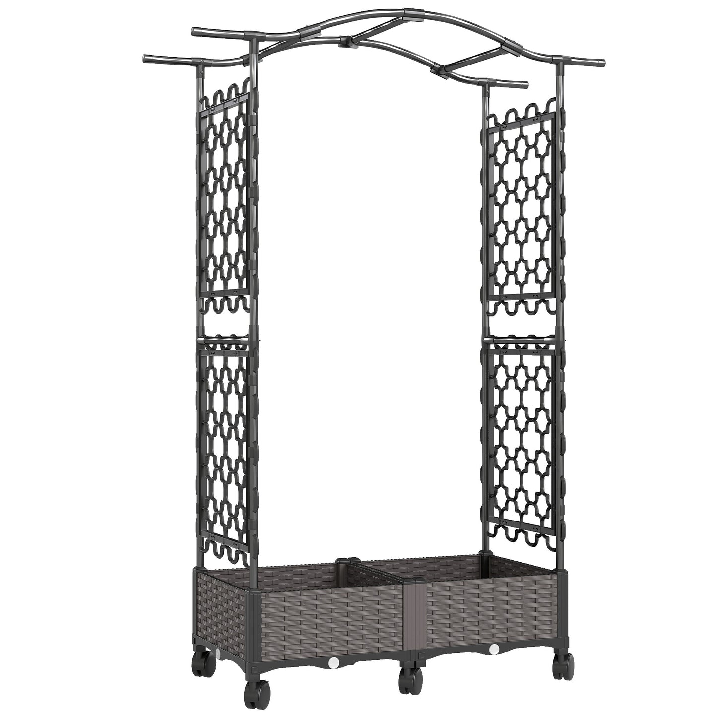 Raised Garden Bed with Arch Trellis, Raised Bed for Garden on Wheels with Side Trellis, Self Watering Planter Box