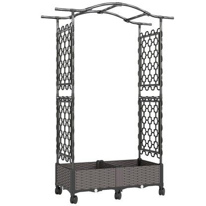 Raised Garden Bed with Arch Trellis, Raised Bed for Garden on Wheels with Side Trellis, Self Watering Planter Box