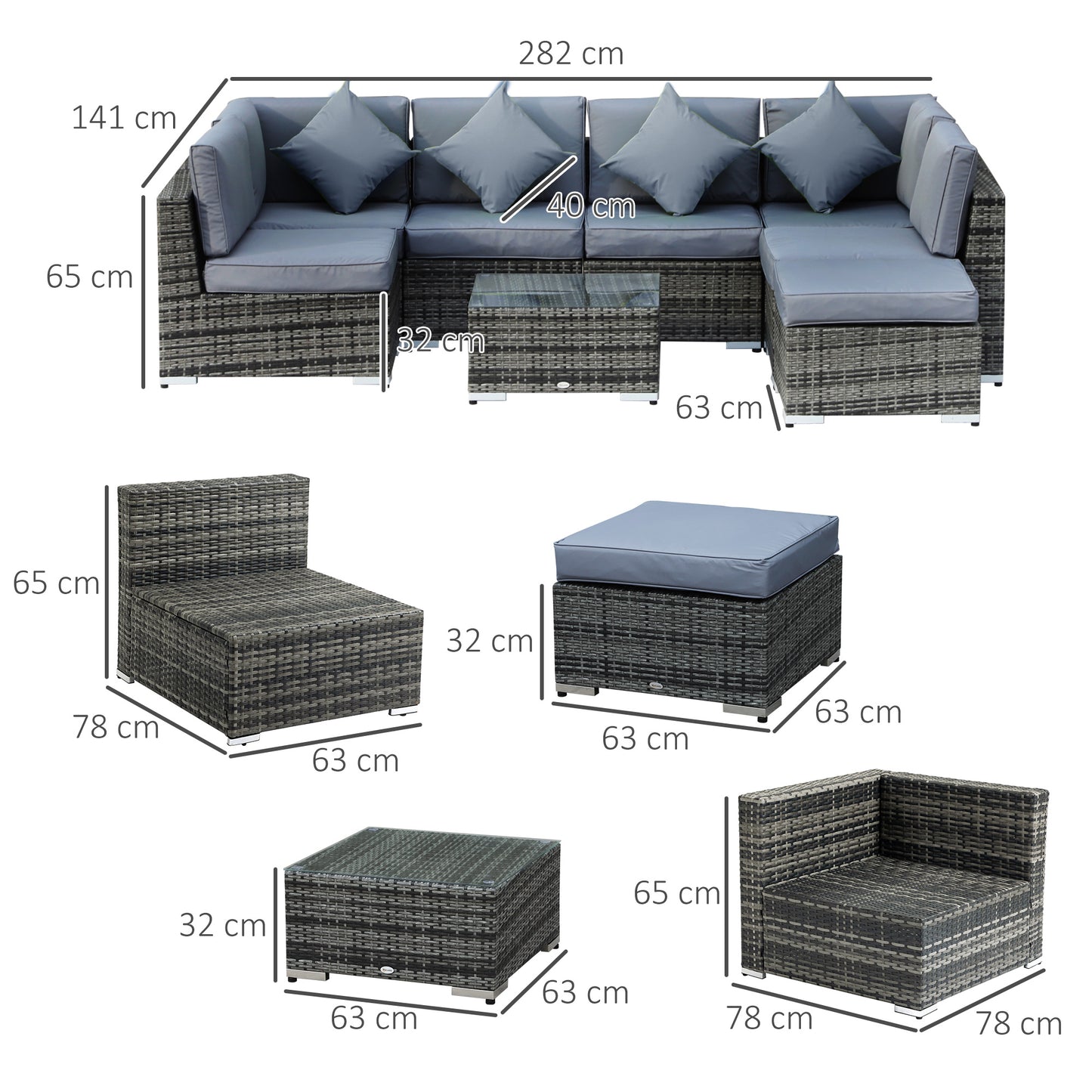 8 Piece Rattan Corner Sofa Set with Wide & Deep Seat, Assembled Aluminium PE Rattan Garden Furniture Set