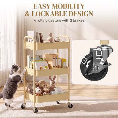 Three-Tier Steel Storage Trolley - Yellow