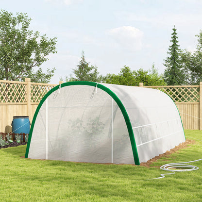 Walk-in Polytunnel Greenhouse Tunnel Warm House Tent with Zipped Doors, 8 Mesh Windows, PE Cover, 6 x 3 m, White