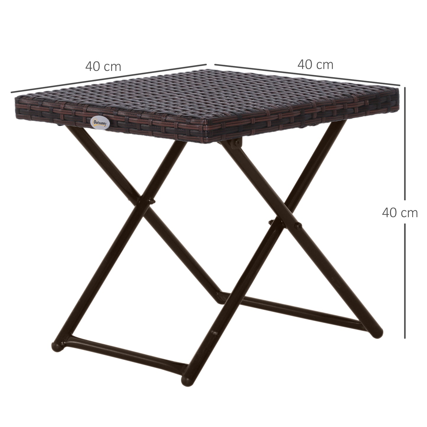 Folding Garden Coffee Table, Wicker Outdoor Bistro Side Table with PE Rattan Top for Patio, Balcony, Porch, 40 x 40 x 40 cm