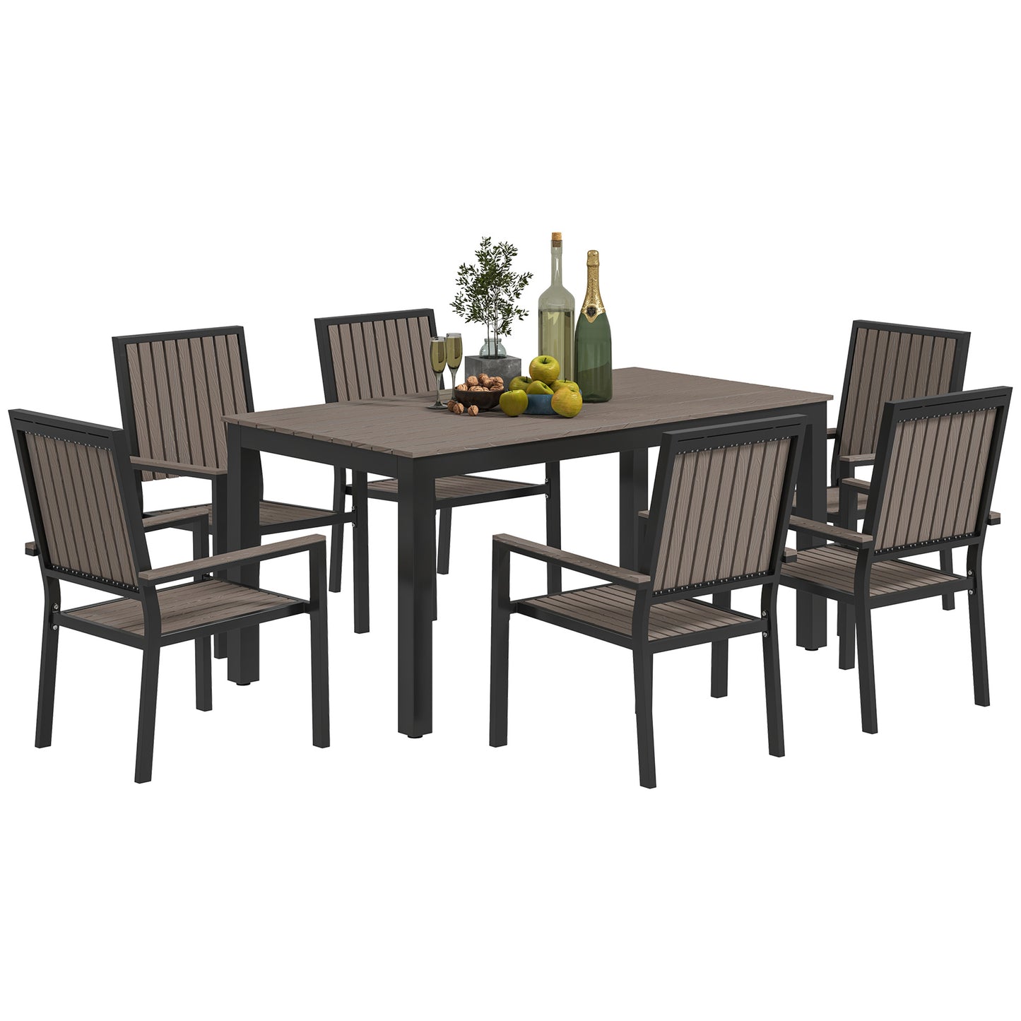 6 Seater Garden Dining Set with Stackable Chairs, Aluminium Frame, Rectangular Plastic Top, Garden Furniture Set