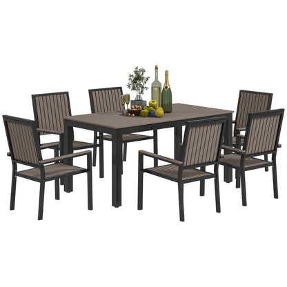 6 Seater Garden Dining Set with Stackable Chairs, Aluminium Frame, Rectangular Plastic Top, Garden Furniture Set