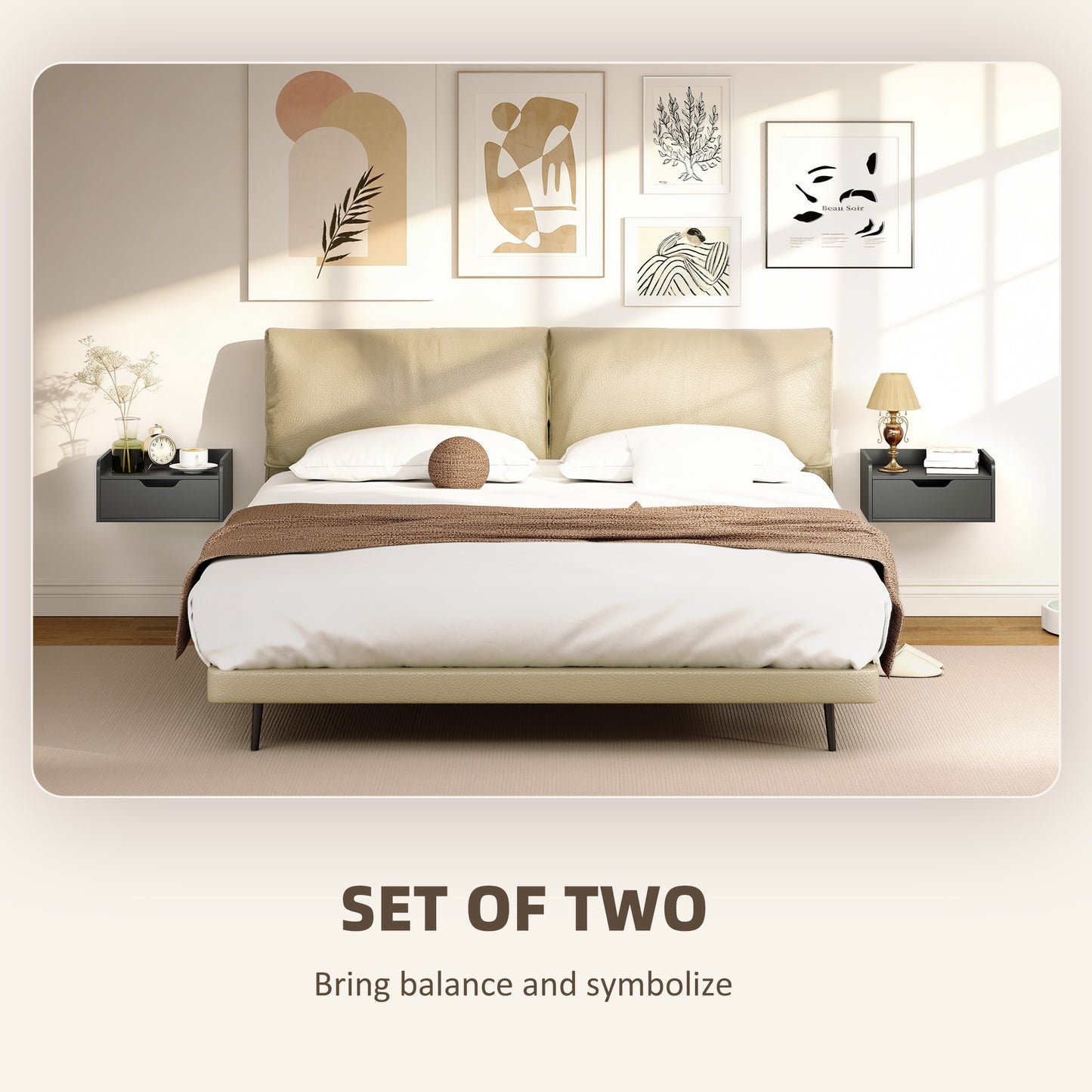 Floating Nightstands Set of 2, Wall Mounted Bedside Table with Drawer for Bedroom, Black