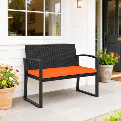 Two-Seater Rattan Garden Bench - Orange