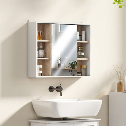 Bathroom Mirror Cabinet, Wall Mounted Storage Cabinet with Open Cupboard and Adjustable Shelf, White