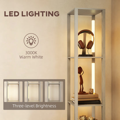 Floor Lamp with Shelves, LED Column Modern Standing Lamp with Fabric Drawer, Adjustable Brightness