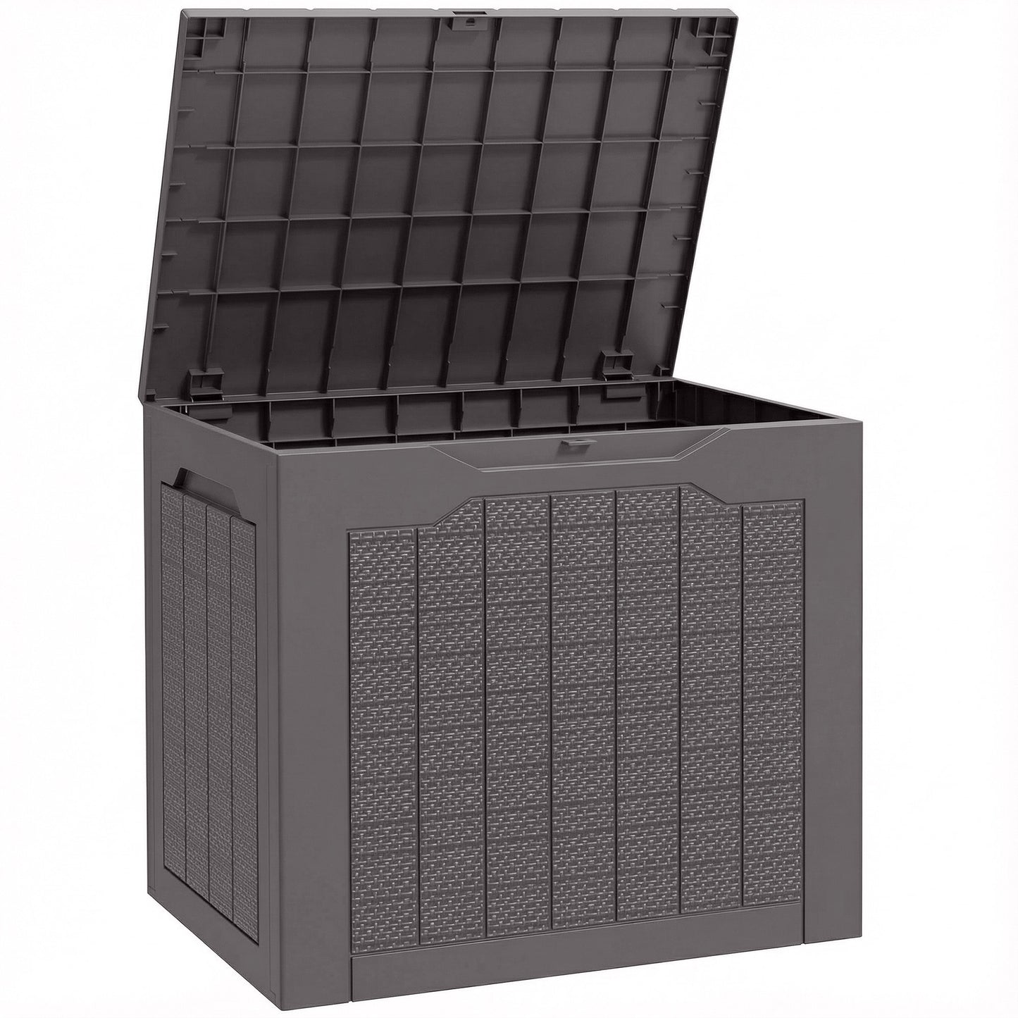 97L Plastic Garden Storage Box, Outdoor Storage Box with Handles, Waterproof Outdoor Storage Container, Brown