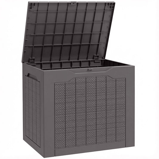 97L Plastic Garden Storage Box, Outdoor Storage Box with Handles, Waterproof Outdoor Storage Container, Brown