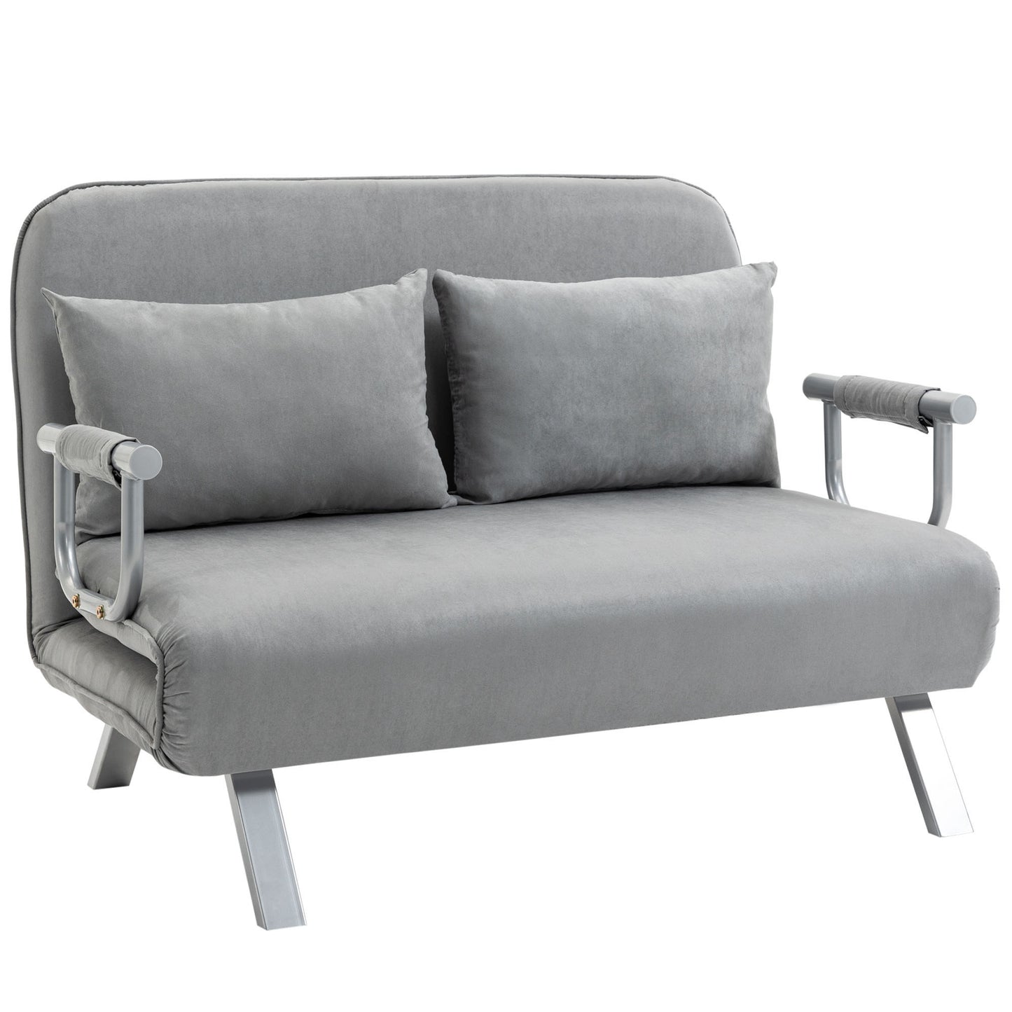 Two-Seater Click-Clack Sofa Bed with Pillows - Light Grey
