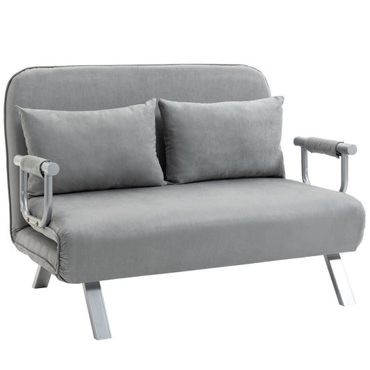 Two-Seater Click-Clack Sofa Bed with Pillows - Light Grey
