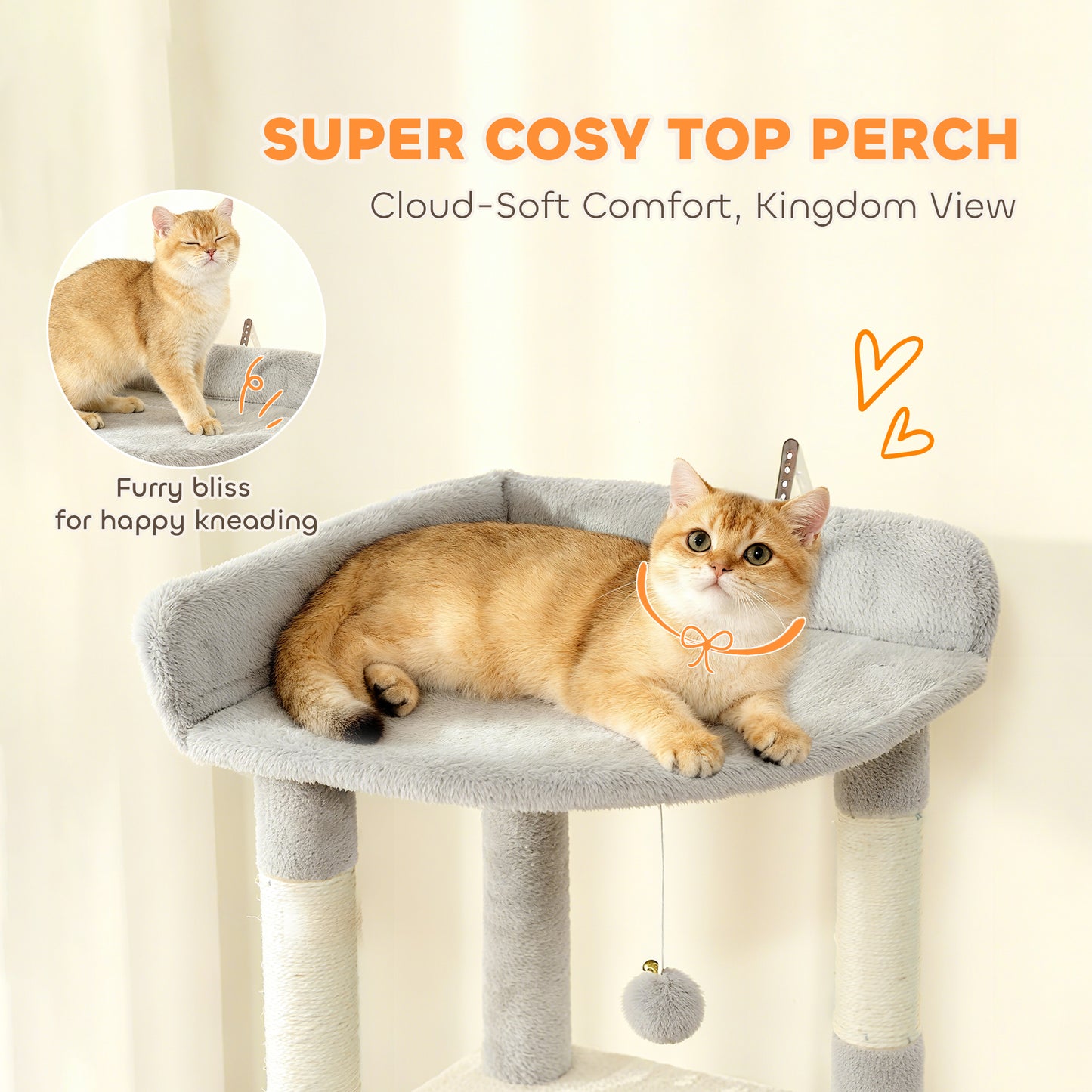 170 cm Large Cat Tree, Cat Tower with 7 Scratching Posts, 2 Condos, Hammock, Light Grey