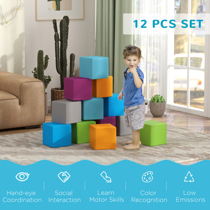 12 PCs Soft Play Blocks, Soft Foam Toy, Building and Stacking Blocks for Kids, Grey