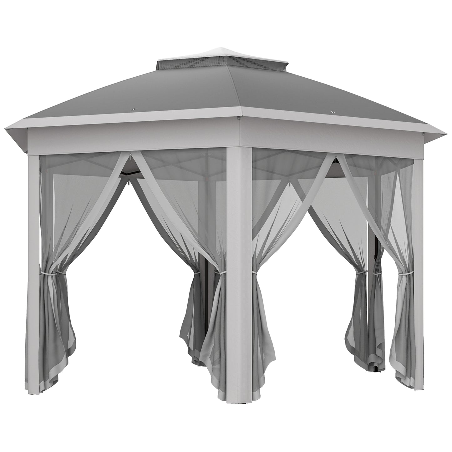 3 x 4m Garden Gazebo Hexagon Pop Up Gazebo Party Tent Canopy Double Roof Instant Shelter