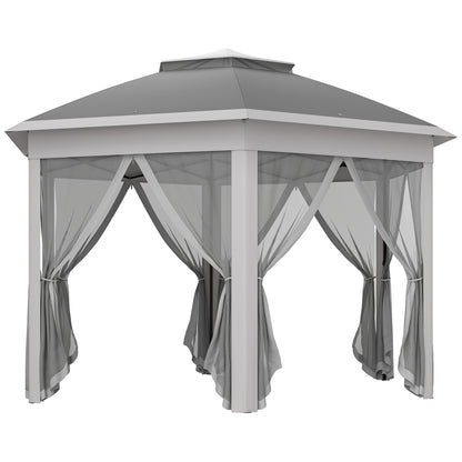 3 x 4m Garden Gazebo Hexagon Pop Up Gazebo Party Tent Canopy Double Roof Instant Shelter