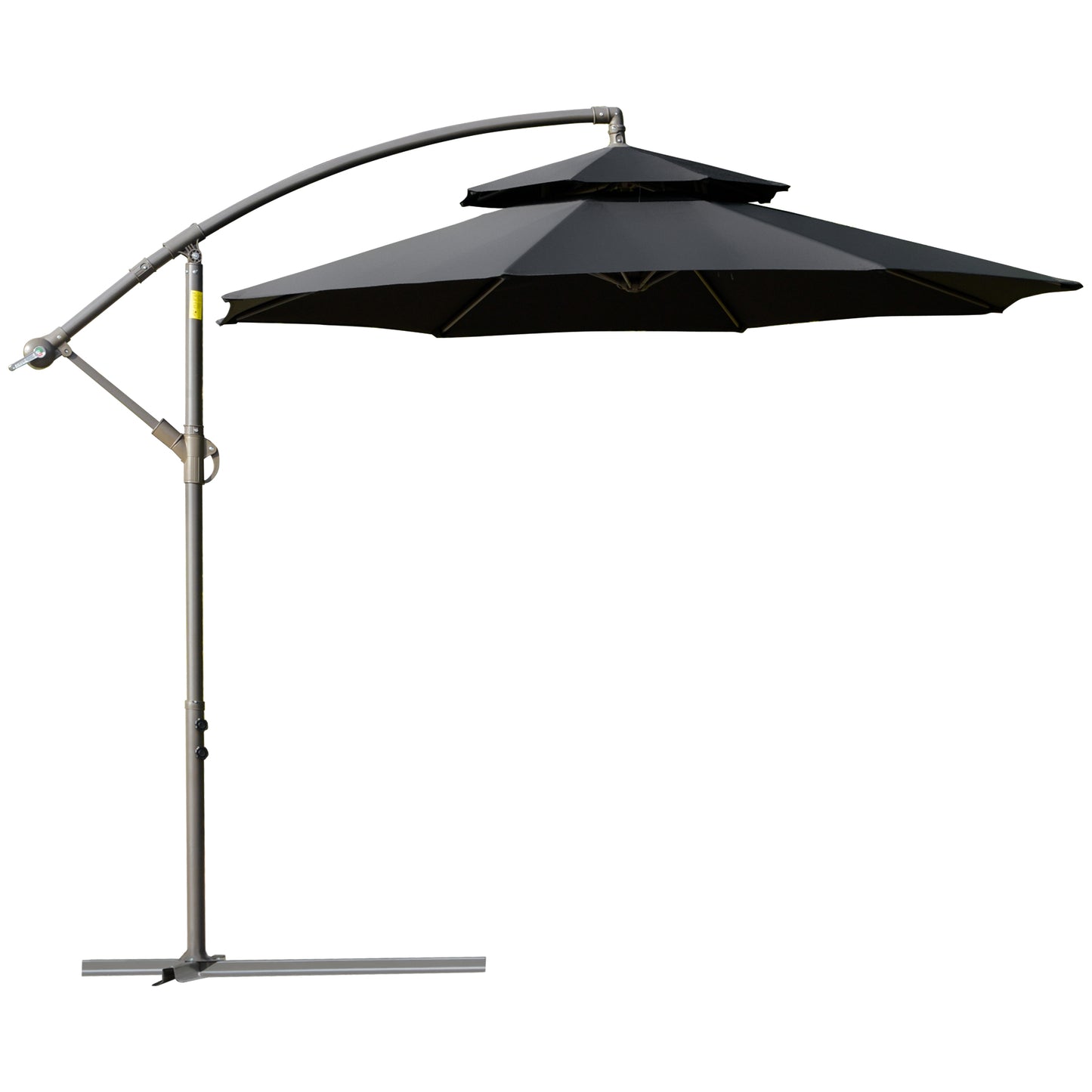 2.7m Banana Parasol Cantilever Umbrella with Crank Handle, Double Tier Canopy and Cross Base for Outdoor, Hanging Sun Shade