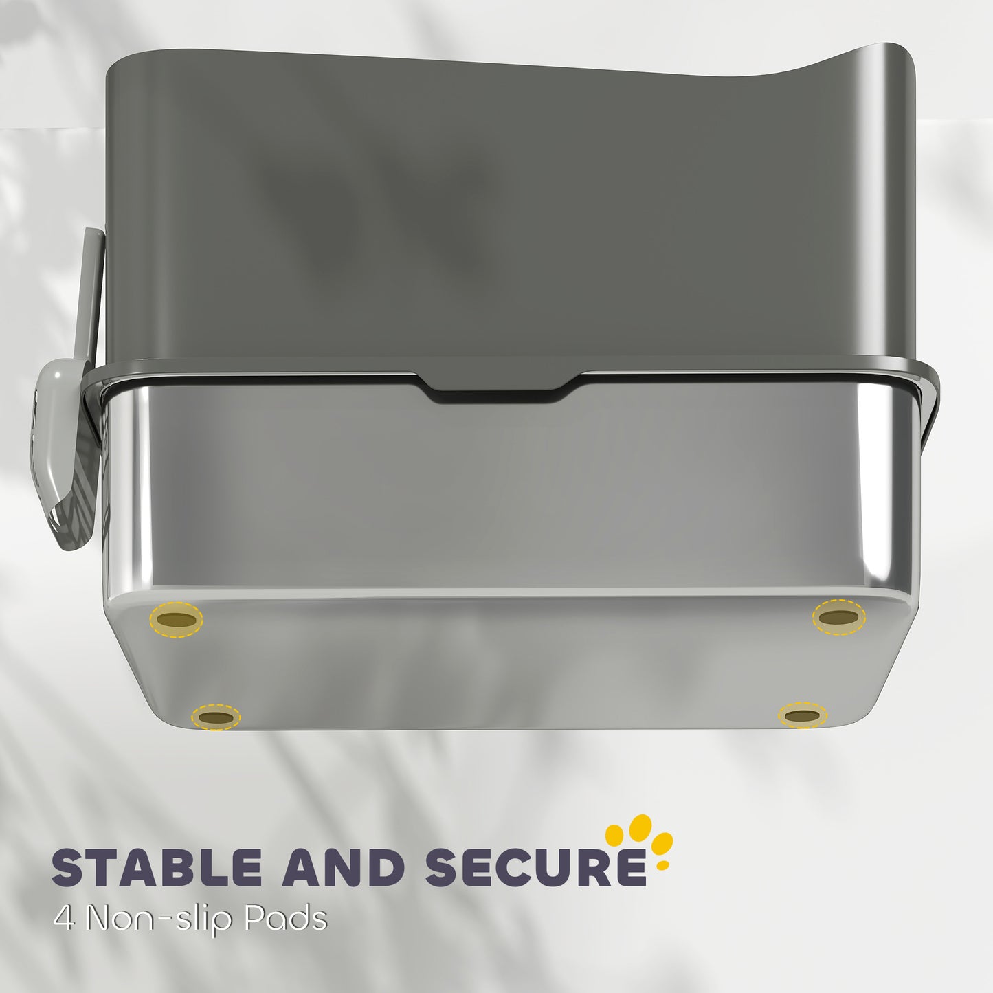 Stainless Steel Cat Litter Tray, Extra Large Enclosed Litter Box with Scoop, Top Entrance, Non-slip Pads, Dark Grey