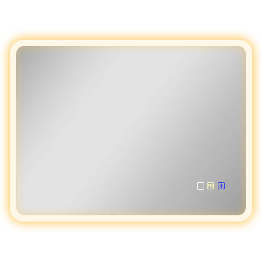 80 x 60cm LED Bathroom Mirror, with Bluetooth - Silver Tone