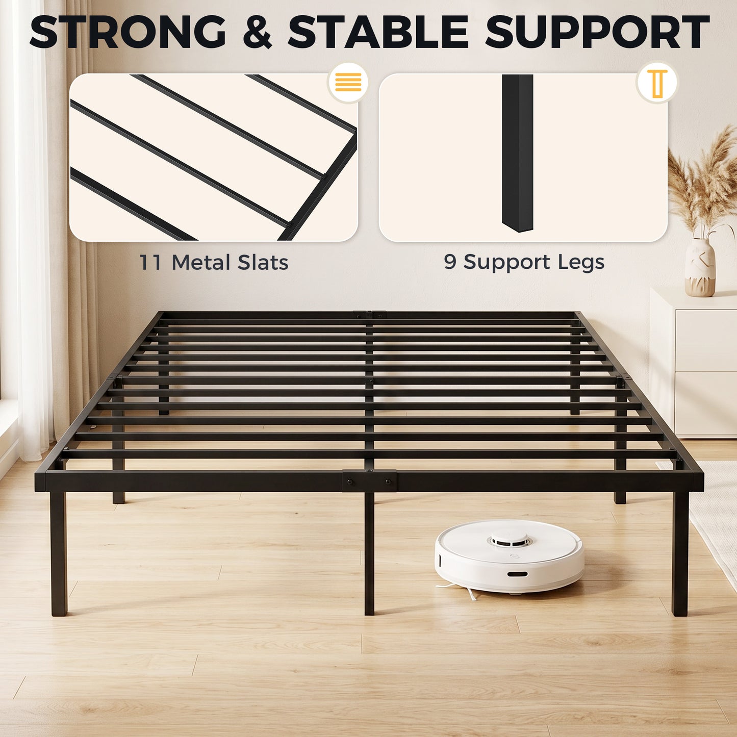 5ft King Bed Frame with Underbed Storage, Metal Platform Bed Frame with Steel Slat Support, No Box Spring Needed