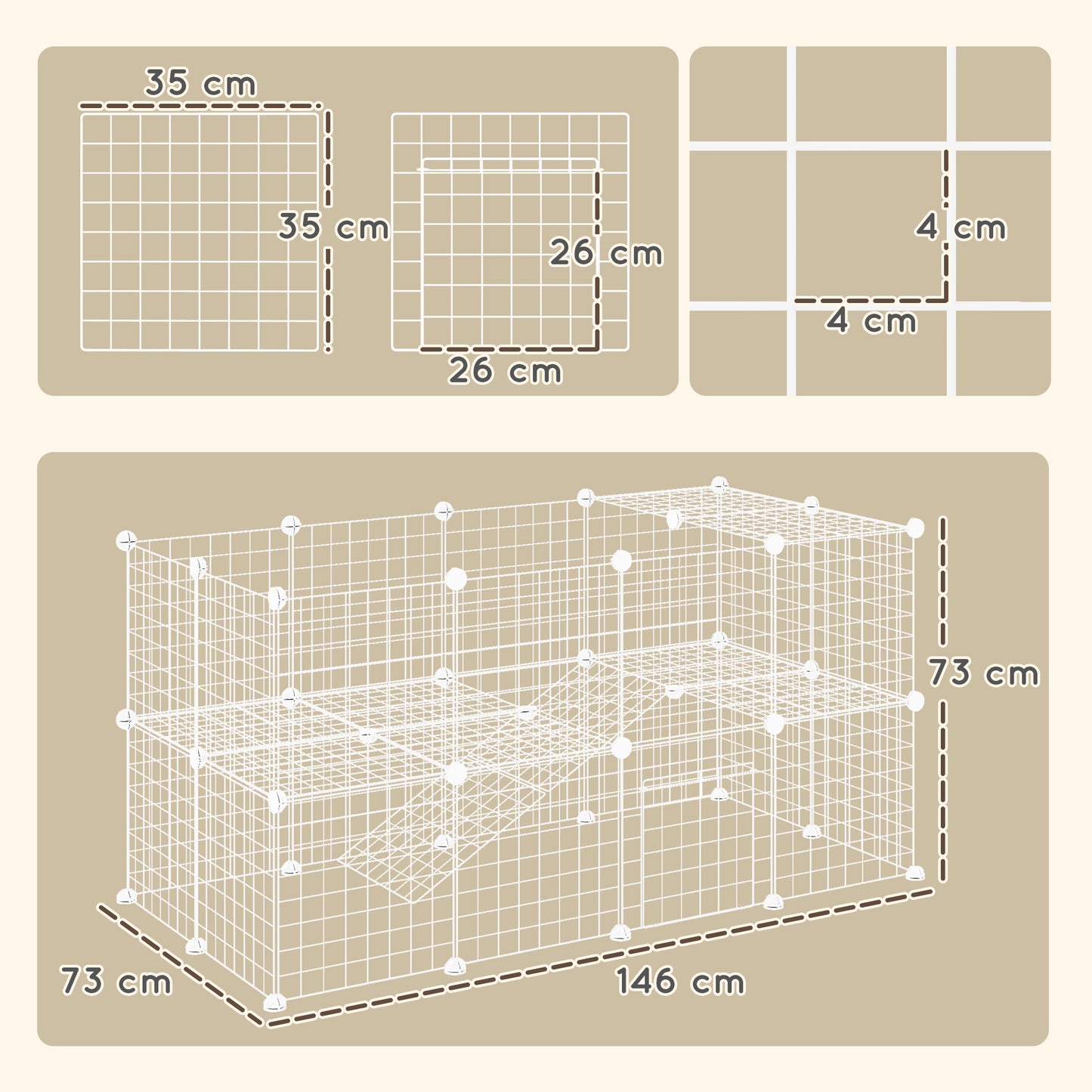 DIY 36 Panel Pet Playpen Metal Wire Fence for Chinchilla, Hedgehog, Bunny, Indoor, Outdoor Use, White