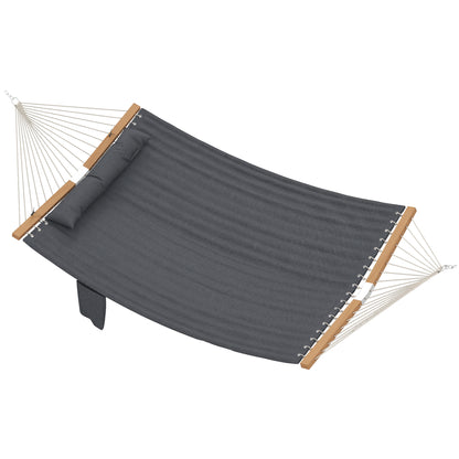 Double Hammock 2 Person Swing Bed with Spreader Bars, Pillows, Pad, 200 x 140cm, Grey
