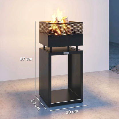 Outdoor Fire Pit with Wood Storage Wood Burning Firepit with Mesh Sides 87 cm Black