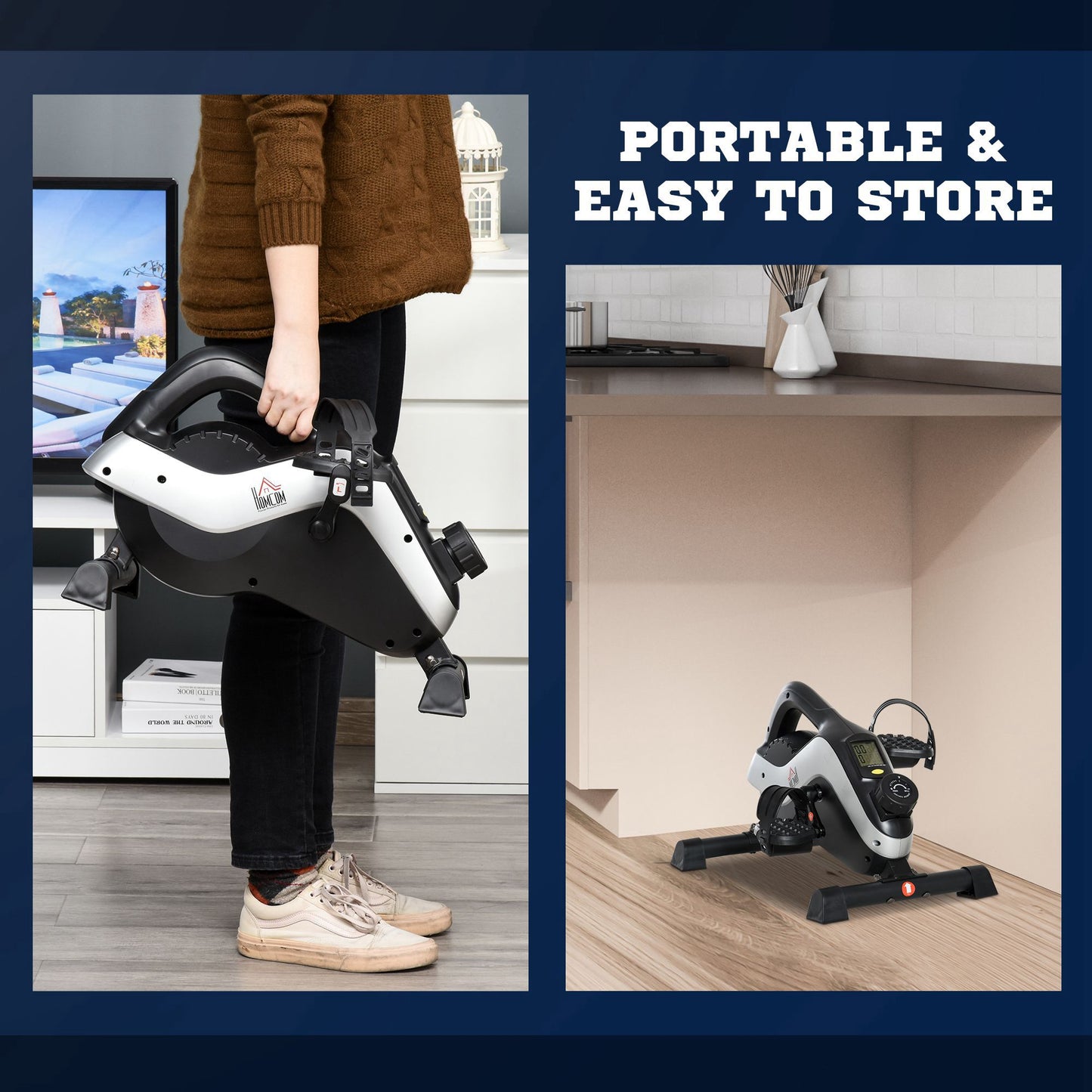 Portable Pedal Exerciser, Mini Exercise Bike with 8 Levels Magnetic Resistance and LCD Display