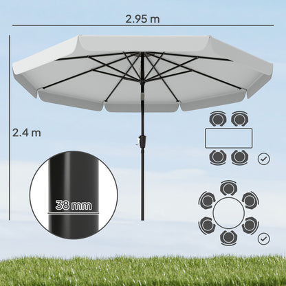 3 m Garden Parasol with Tilt Mechanism & Crank Handle, UPF 30+ Patio Umbrella Outdoor Table Umbrella, Light Grey