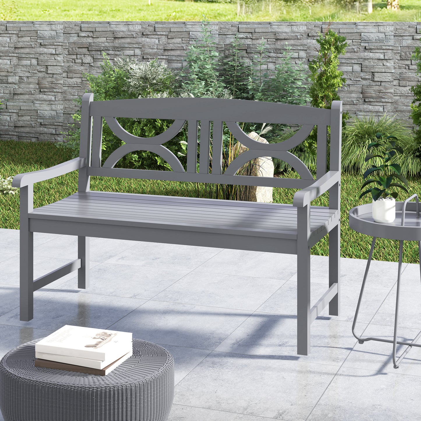 2-Seater Wooden Garden Bench Outdoor Patio Loveseat for Porch, Grey