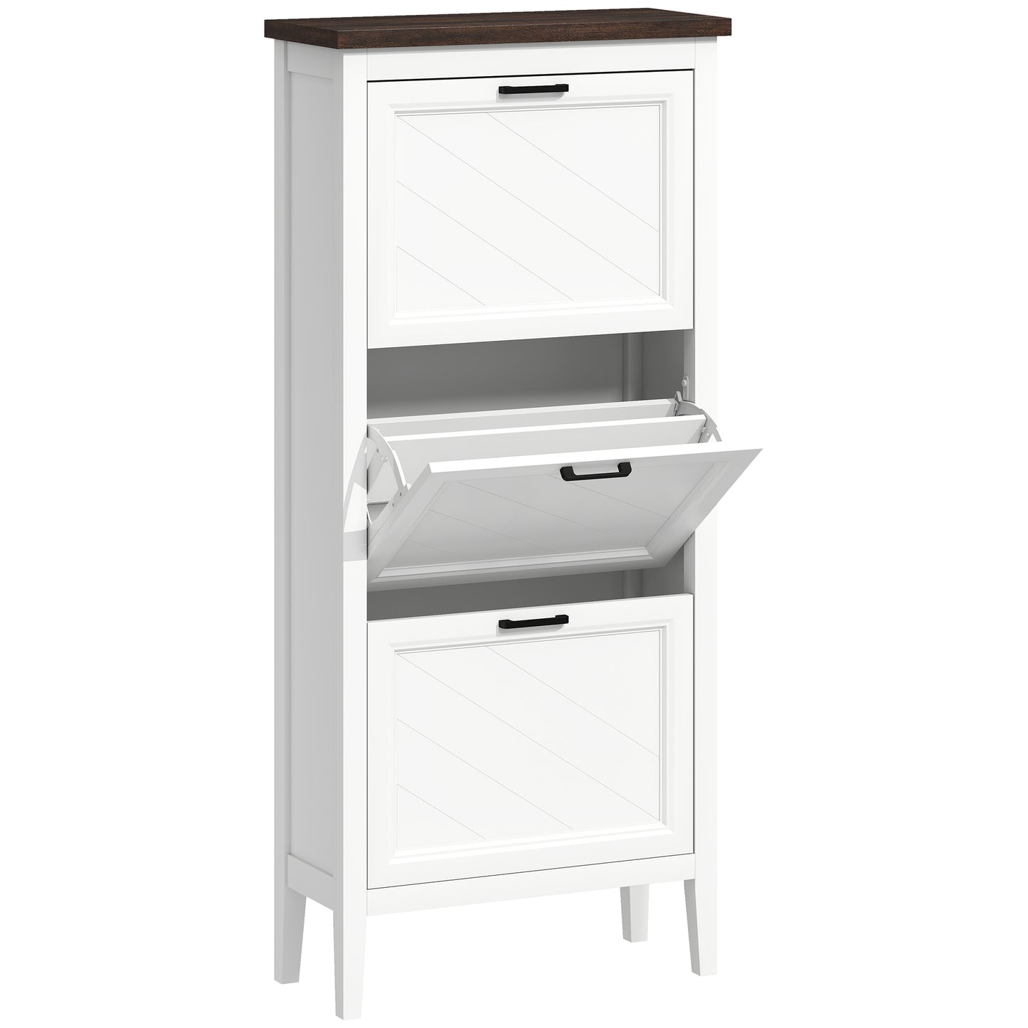 Shoe Cabinet with 3 Flip Drawers, Farmhouse Narrow Shoe Storage Cabinet with Adjustable Shelves, White