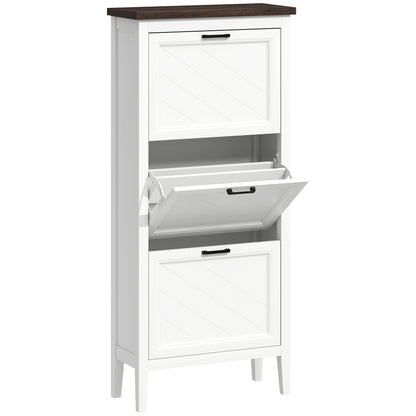 Shoe Cabinet with 3 Flip Drawers, Farmhouse Narrow Shoe Storage Cabinet with Adjustable Shelves, White