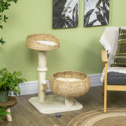 72cm Cat Tree Kitten Tower, with Sisal Scratching Post, Two Beds, Toy Ball
