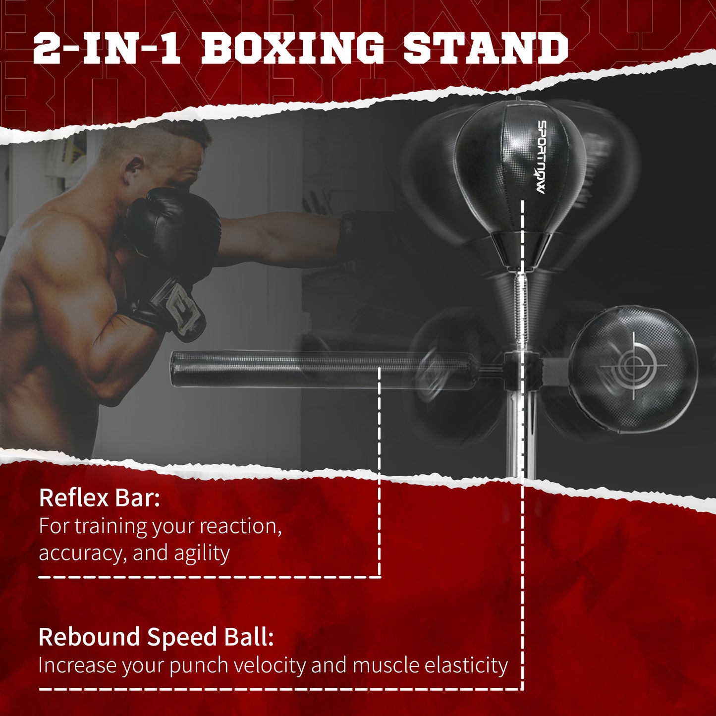 Adjustable Speed Bag, Boxing Bag, with Stand, Reflex Bar, Punching Pad, Black