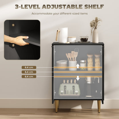 Sideboard Buffet Cabinet, Modern Kitchen Storage Cabinet with Adjustable Shelves and Metal Legs, Black