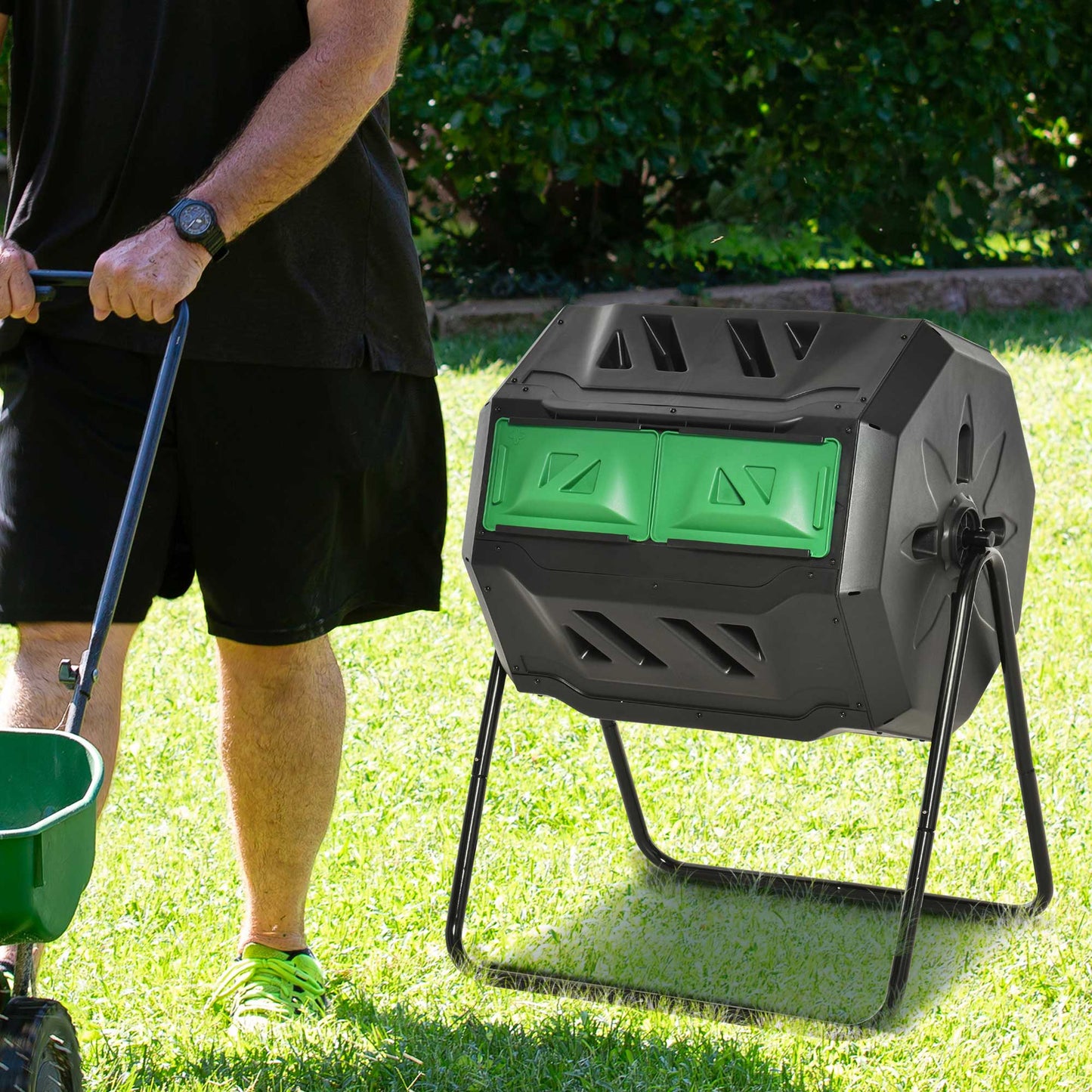 160L 360° Rotating Dual Chamber Composter - Black