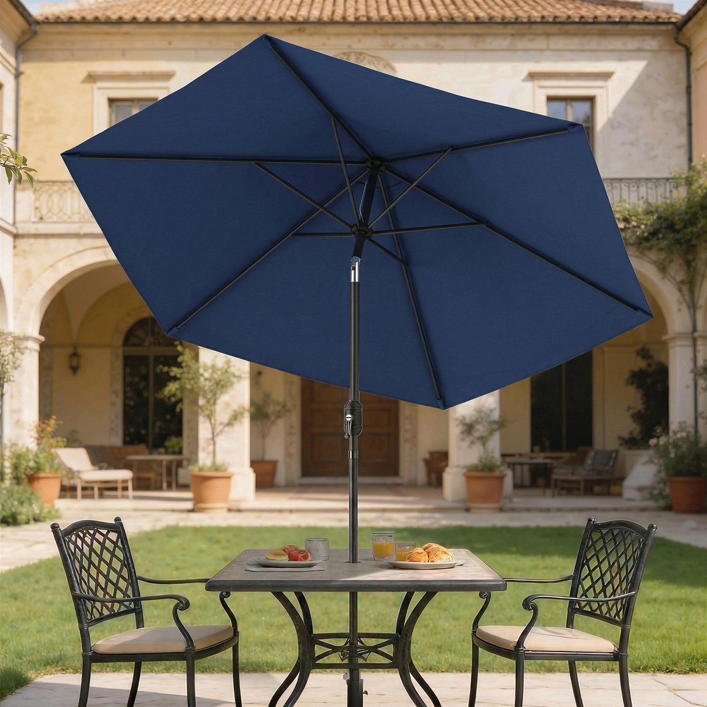 2.6 m Garden Parasol Umbrella with Aluminium Pole, Outdoor Patio Umbrella with Tilt and Crank, Vent, Navy Blue