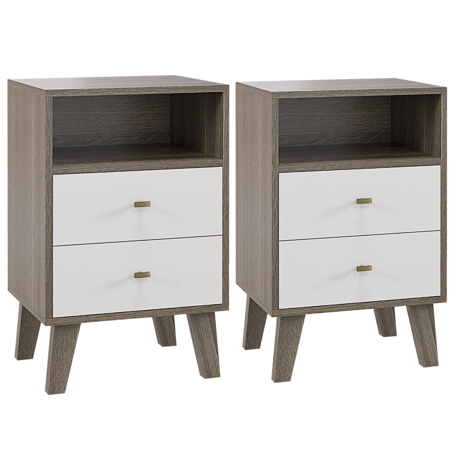 Industrial-Scandinavian Mix Bedside Table, with Drawers and Shelf